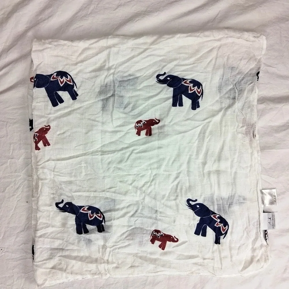 Aden + Anais Bamboo Elephant Baby Swaddle‎ Blanket Rayon Blue Red htf Unisex EUC